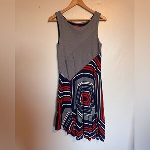 Maeve Navy, Red & White Geometric Midi Dress